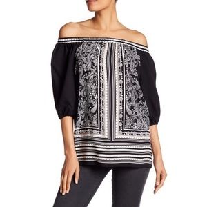 NWT $98 Max Studio Off The Shoulder Paisley Peasant Blouse Top Size Small